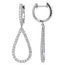 18K White Gold Diamond Open Pear Shape Dangle Hoop Earrings