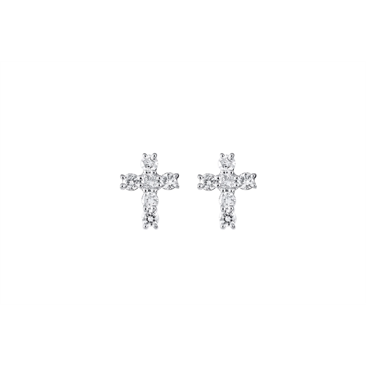 18K White Gold Diamond Stud Cross Earrings