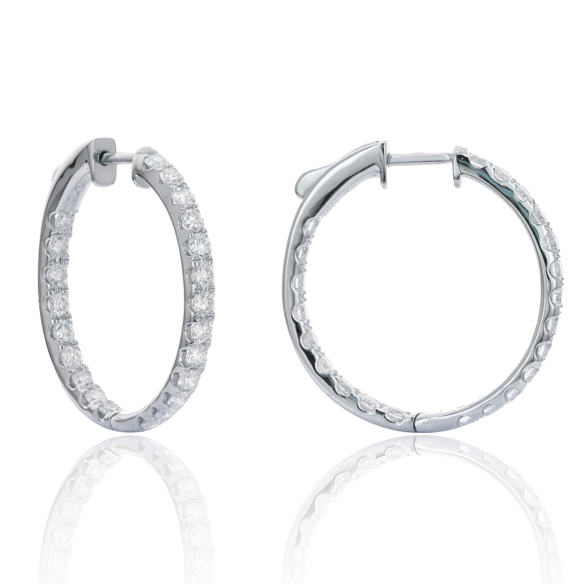 18K White Gold Inside/Outside Diamond Hoop Earrings