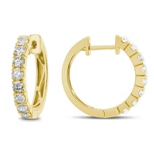 18K Yellow Gold Diamond Round Hoop Earrings