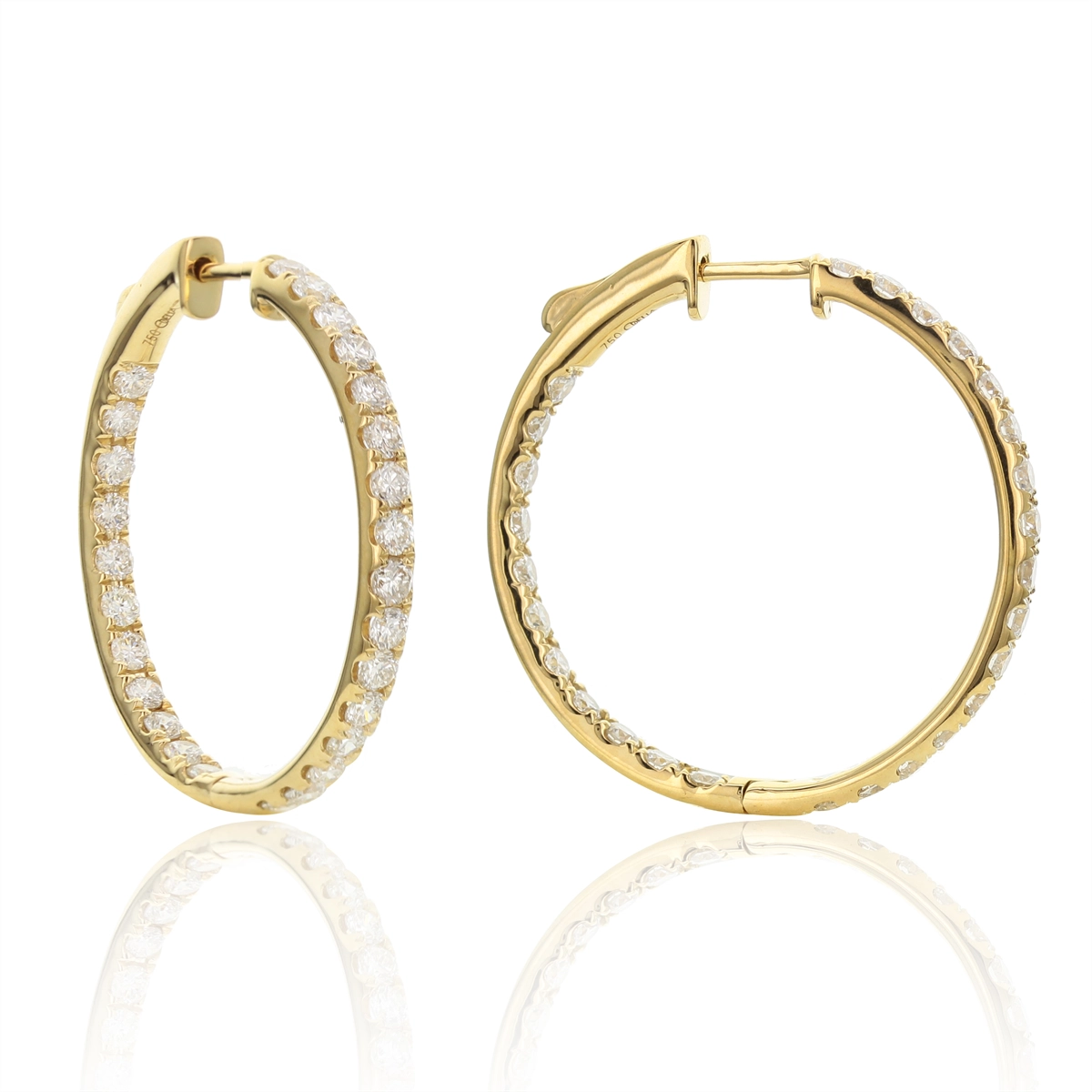 18K Yellow Gold Inside/Outside Diamond Hoop Earrings