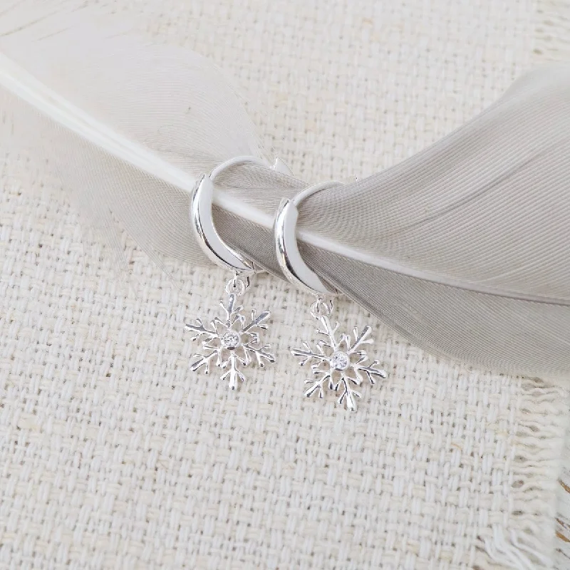 Sterling Silver Huggie Hoop with Snowflake Drop Earrings