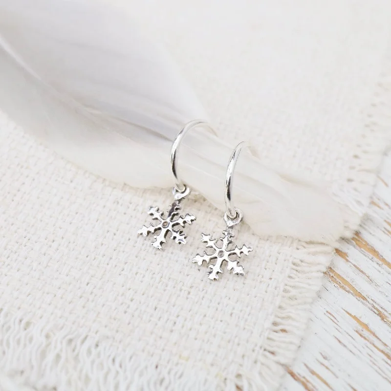 Sterling Silver Hoop with Snowflake Drop Earrings