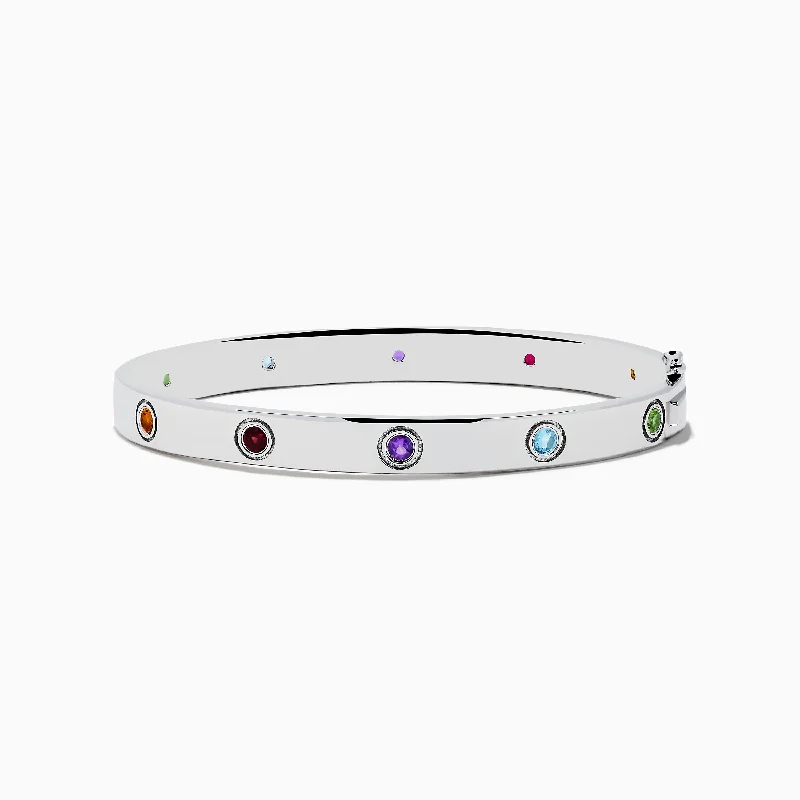 925 Sterling Silver Multi Gemstone and Diamond Bangle