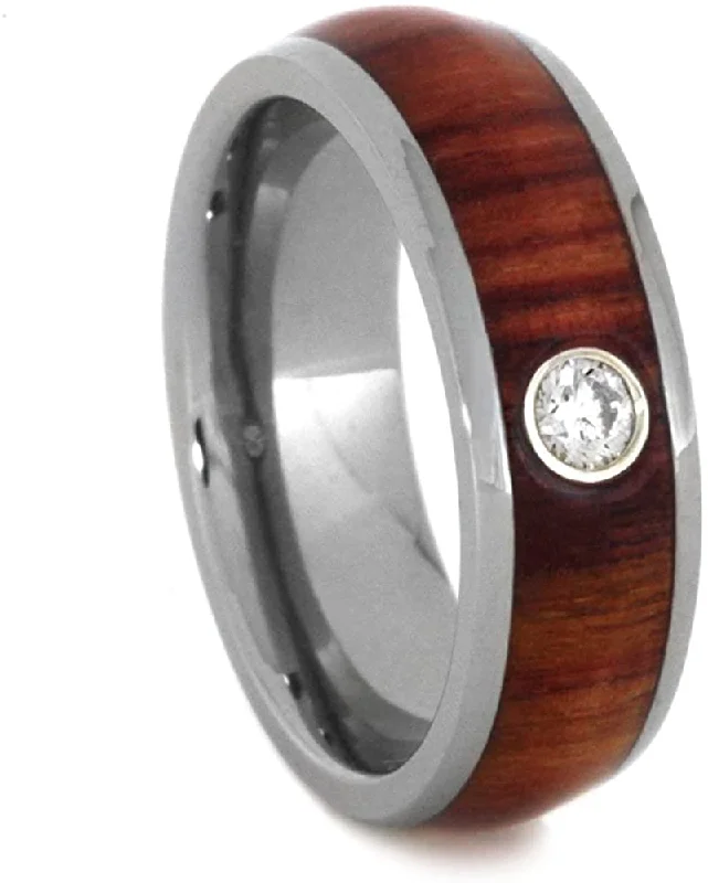 Bezel Set Diamond, Tulip Wood 6.5mm Comfort-Fit Titanium Wedding Band, Size 12