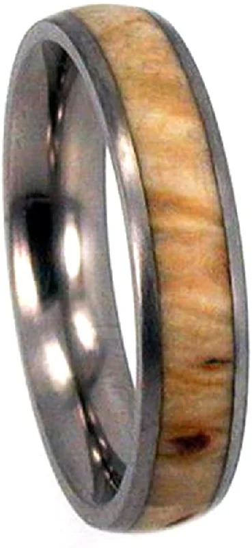 Black Ash Burl Inlay 4mm Comfort Fit Matte Titanium Wedding Band, Size 5.25