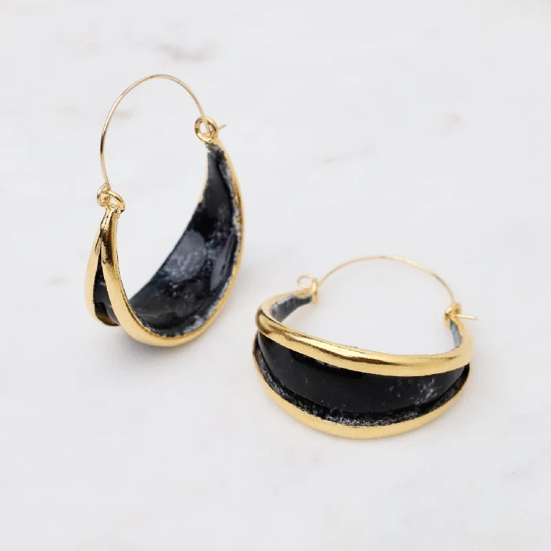 Boat Hoop Earrings in Black