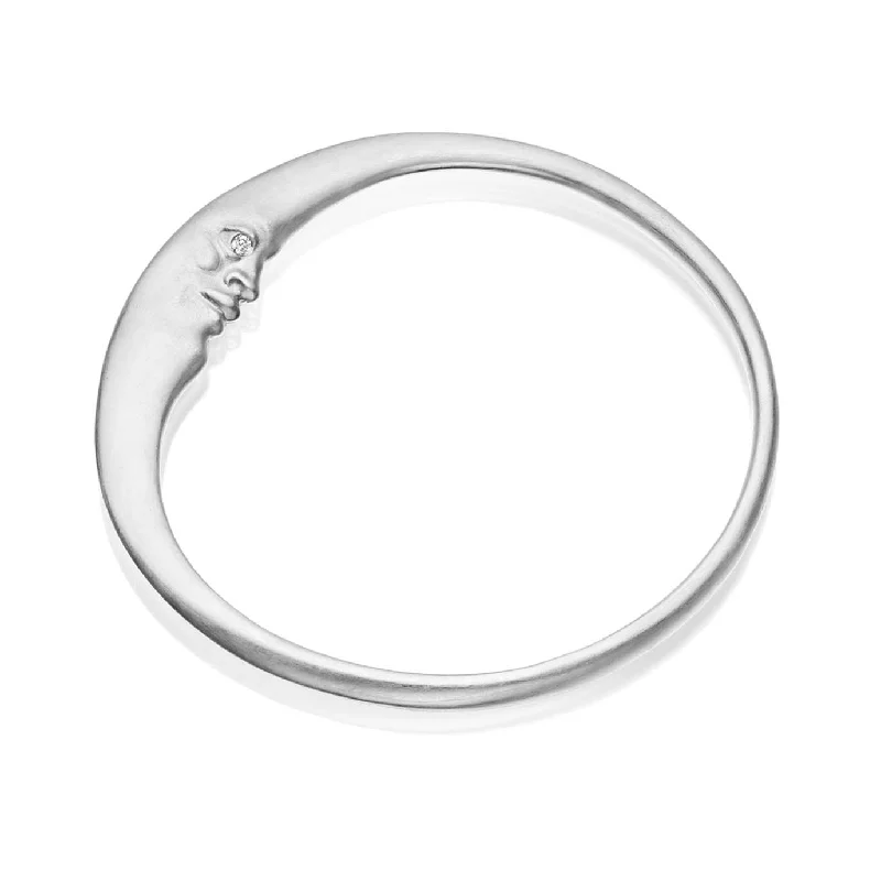 Sterling Silver Crescent Moonface Bangle