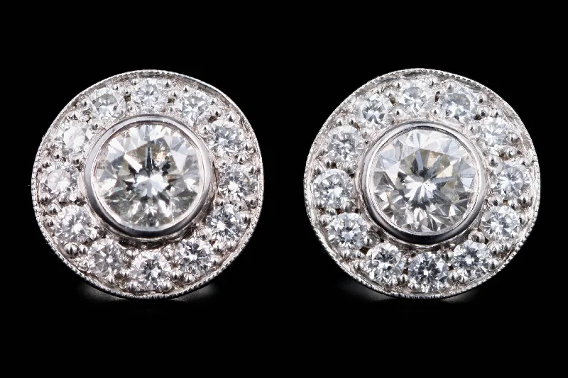 14K White Gold 1.50 Carat Total Weight Round Brilliant Cut Diamond Halo Stud Earrings