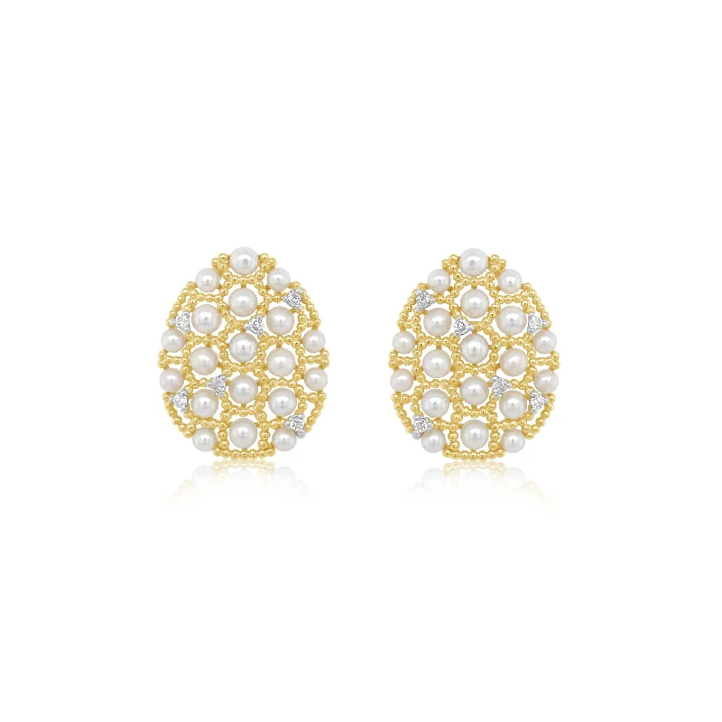 Diamond Studded Pearl Pear Earrings