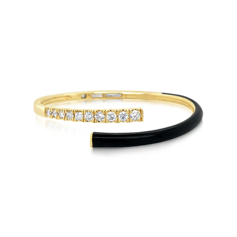 Diamond and Black Enamel Bangle