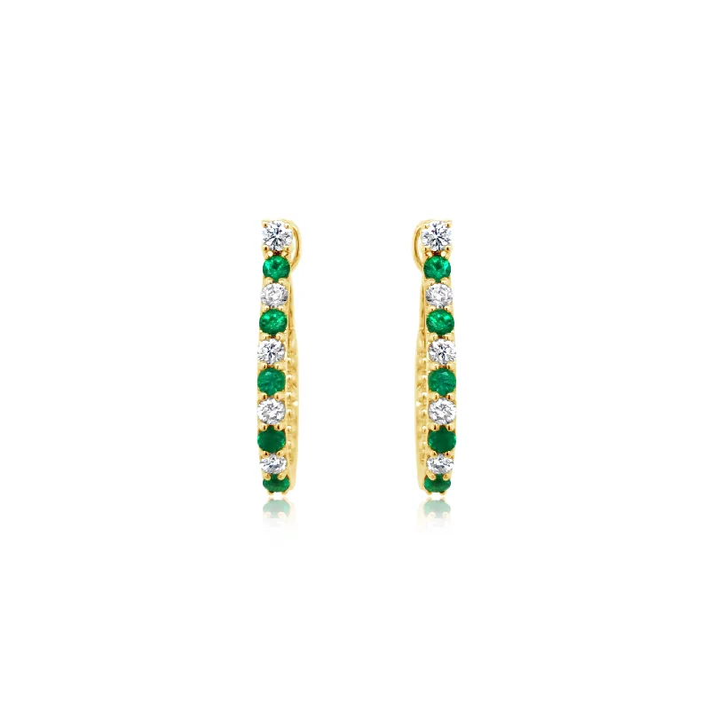 Diamond and Emerald Pear Shape Hoop Earrings