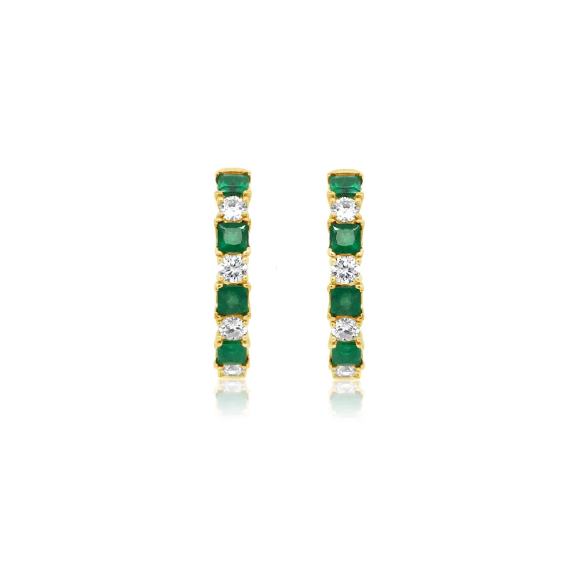 Diamond and Emerald Small Hoop Earrings