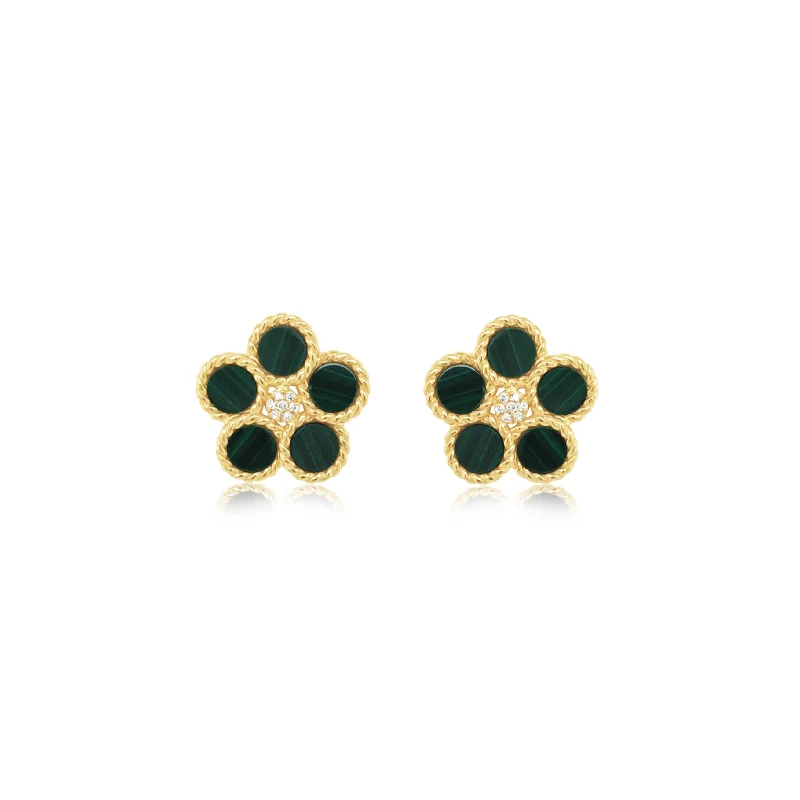 Diamond and Malachite Flower Studs