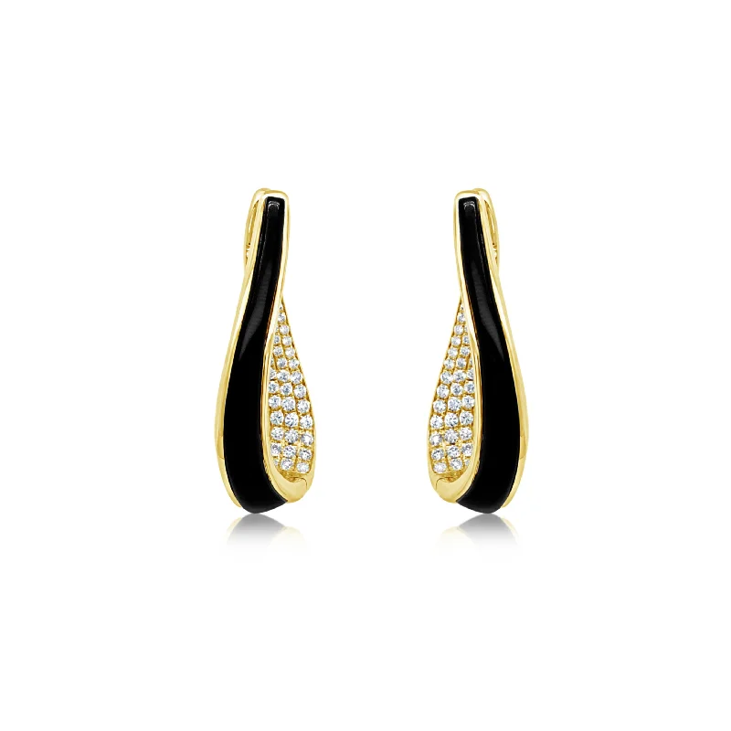 Diamond and Onyx Hoop Earrings