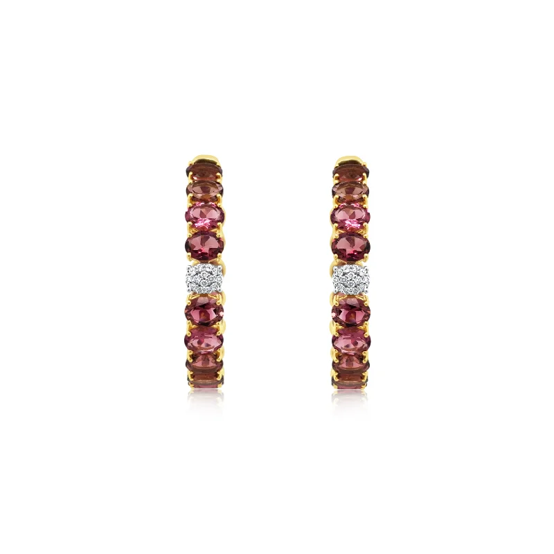 Diamond and Pink Tourmaline Hoop Earrings