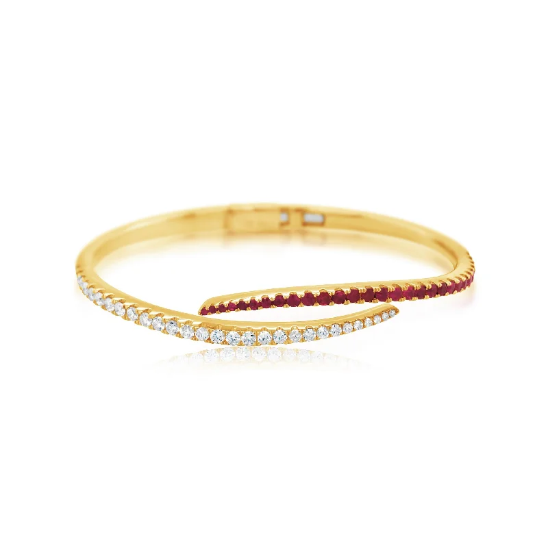 Diamond and Ruby Bypass Bangle