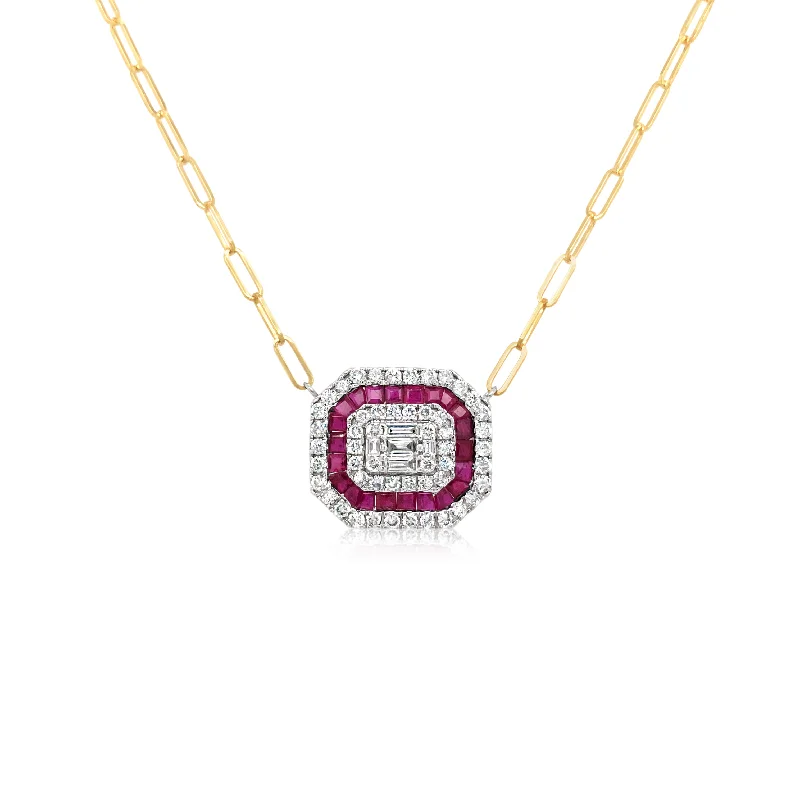 Paperclip Chain Diamond and Ruby Necklace