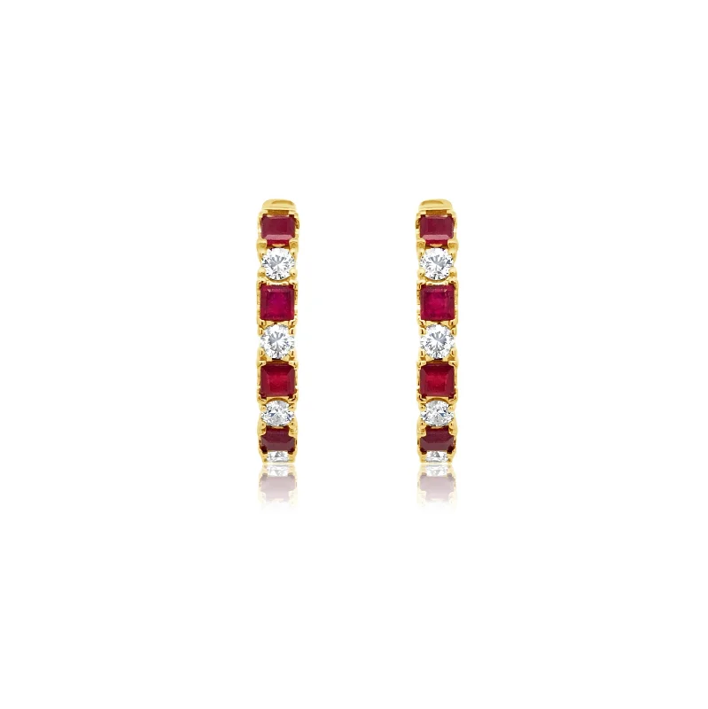 Diamond and Ruby Small Hoop Earrings