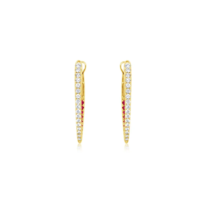 Diamond and Ruby V Shape Hoop Earrings