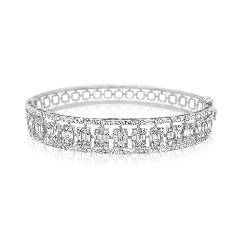 Layered Baguette Center Diamond Bangle