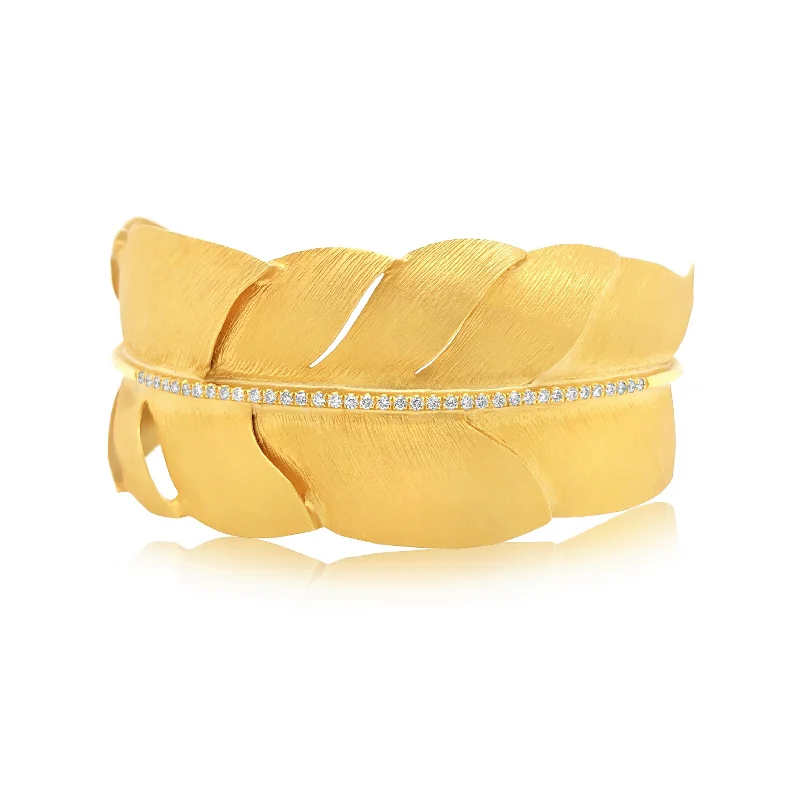 Diamond Center Feather Cuff Bangle - Marika