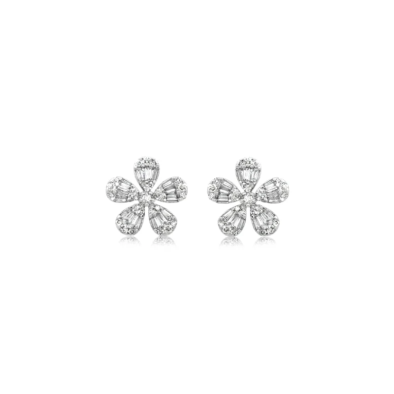 White Gold Diamond Flower Studs