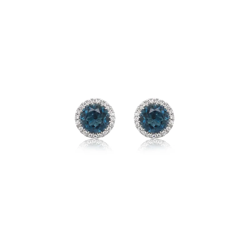 Diamond-Framed Blue Topaz Studs - Doves by Doron Paloma