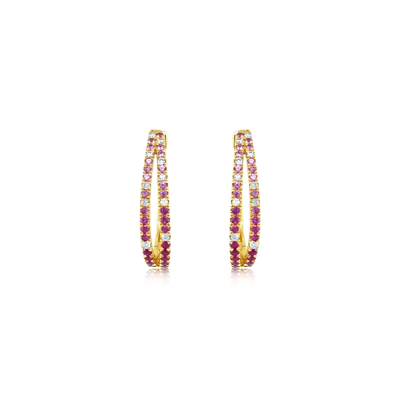 Diamond Pink Sapphire and Ruby Double Hoop Earrings