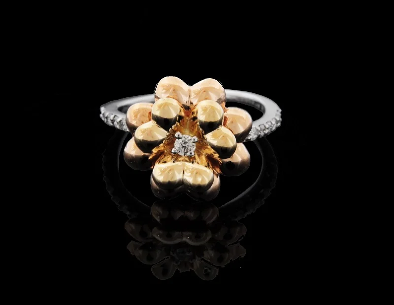 Diamond Rose Gold Flower Shape Ring in 18 Karat