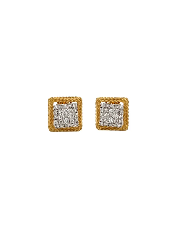 Diamond Square Frame Stud Earrings in 18 Karat