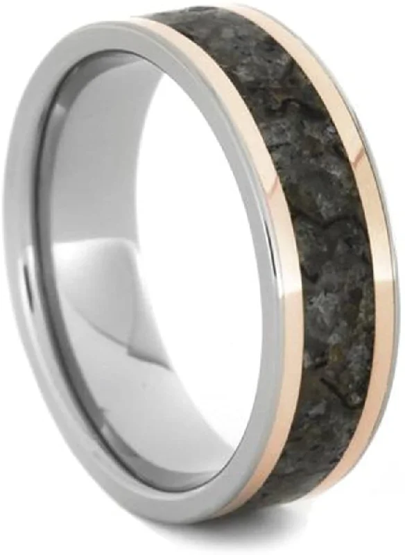 Dinosaur Bone, 18k Rose Gold 7mm Titanium Comfort-Fit Wedding Band, Size 14.5