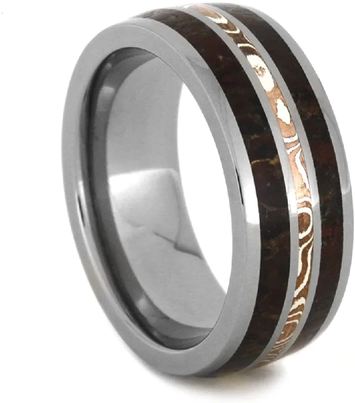 Dinosaur Bone, Mokume Gane 8mm Comfort-Fit Titanium Wedding Band, Size 14.25