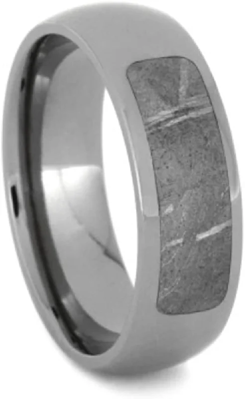 Dome Titanium 7mm Comfort-Fit Titanium Wedding Band with Meteority Inlay, Size 9.75