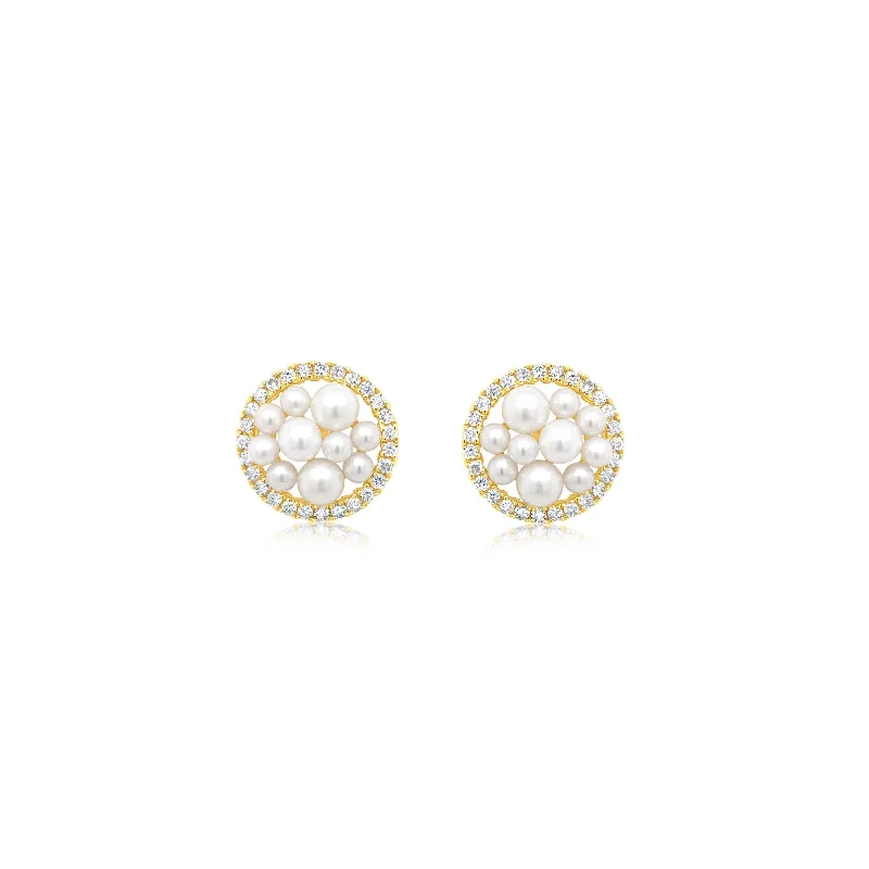 Diamond Halo Pearl Cluster Studs