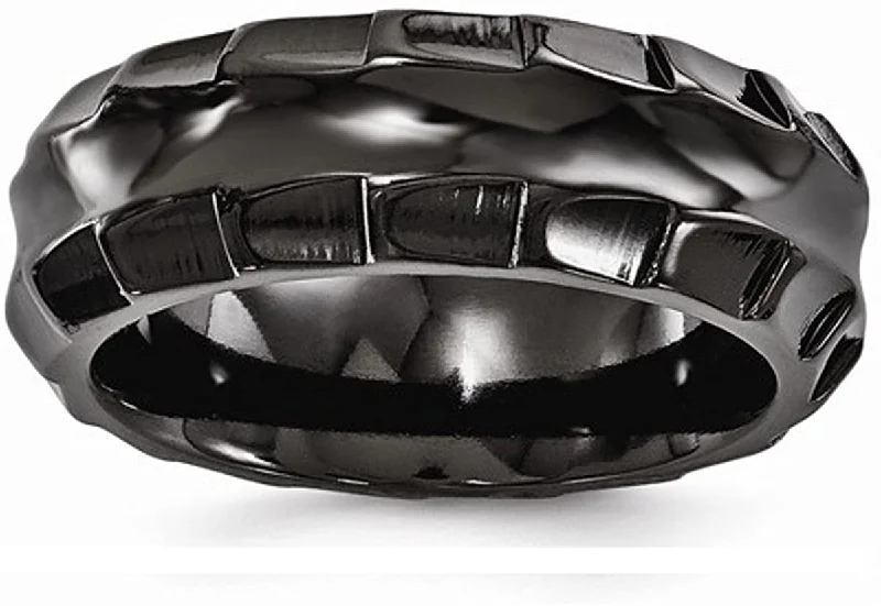 Edward Mirell Black Titanium Faceted Edges 8mm Wedding Band, Size 12