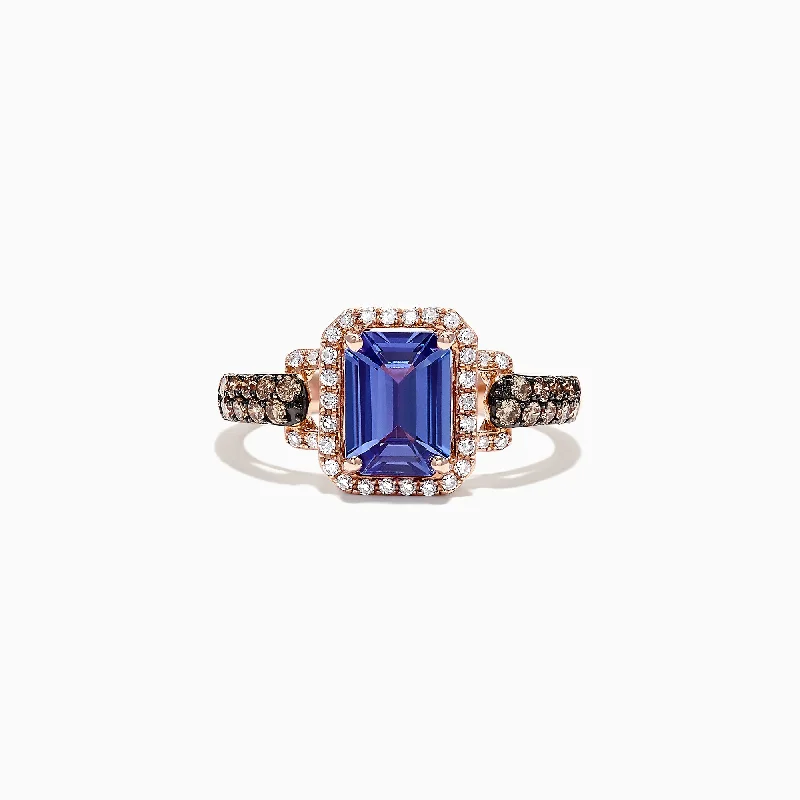 Nahla Siri 14K Rose Gold Emerald Cut Tanzanite and Diamond Ring, 1.72 TCW