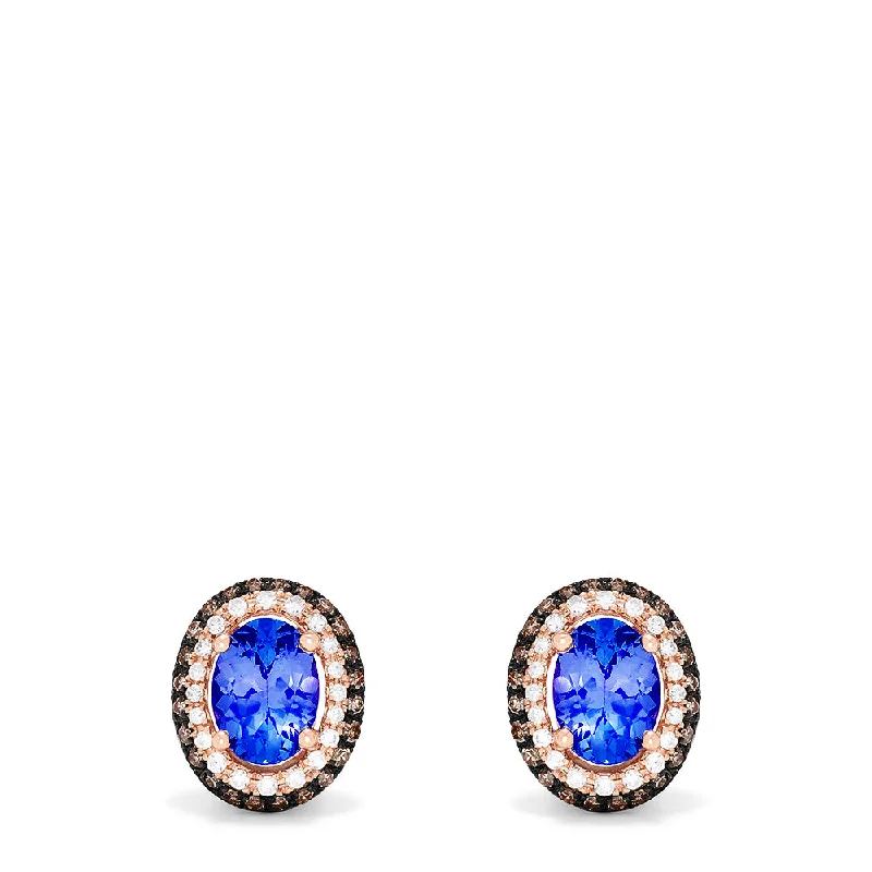 14K Rose Gold Tanzanite and Diamond Stud Earrings, 1.70 TCW