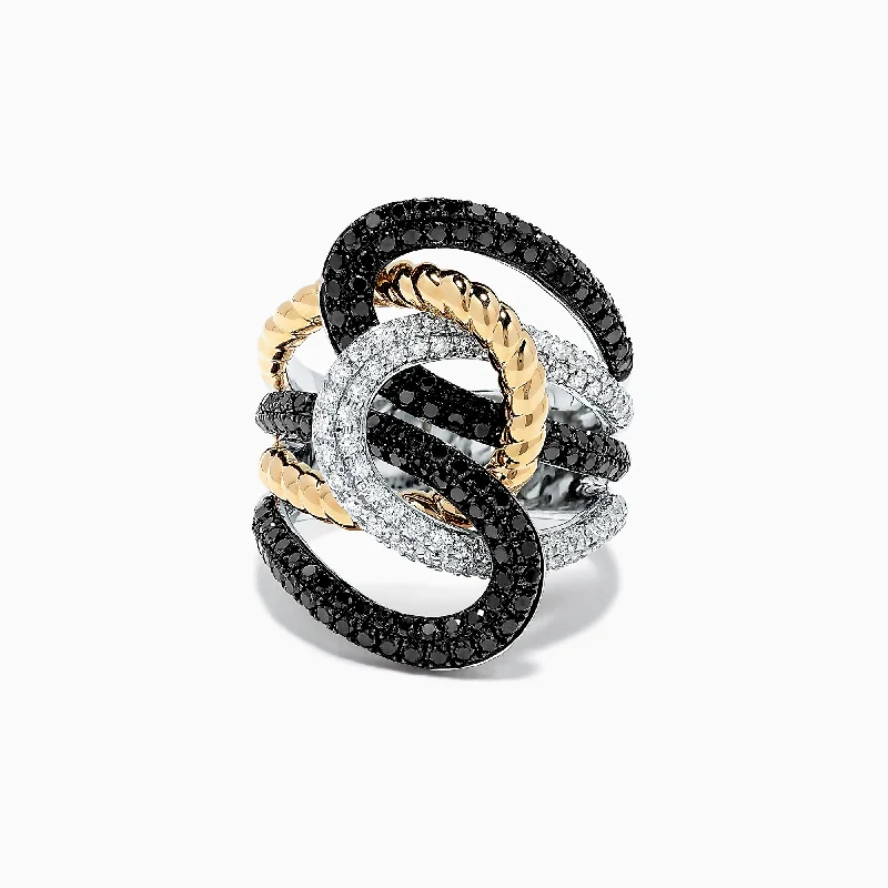 14K Two Tone Gold Black and White Diamond Ring, 1.95 TCW