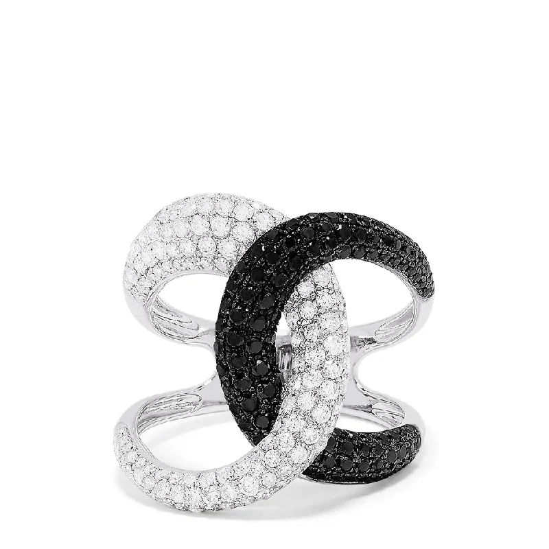 14K White Gold Black and White Diamond Fashion Ring, 1.56 TCW