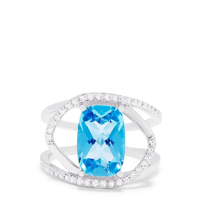 14K White Gold Blue Topaz and Diamond Ring, 4.51 TCW