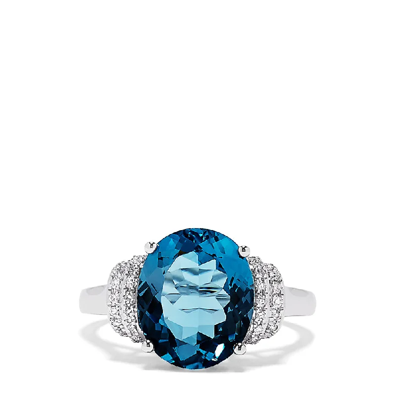 14K White Gold Blue Topaz and Diamond Ring, 5.42 TCW