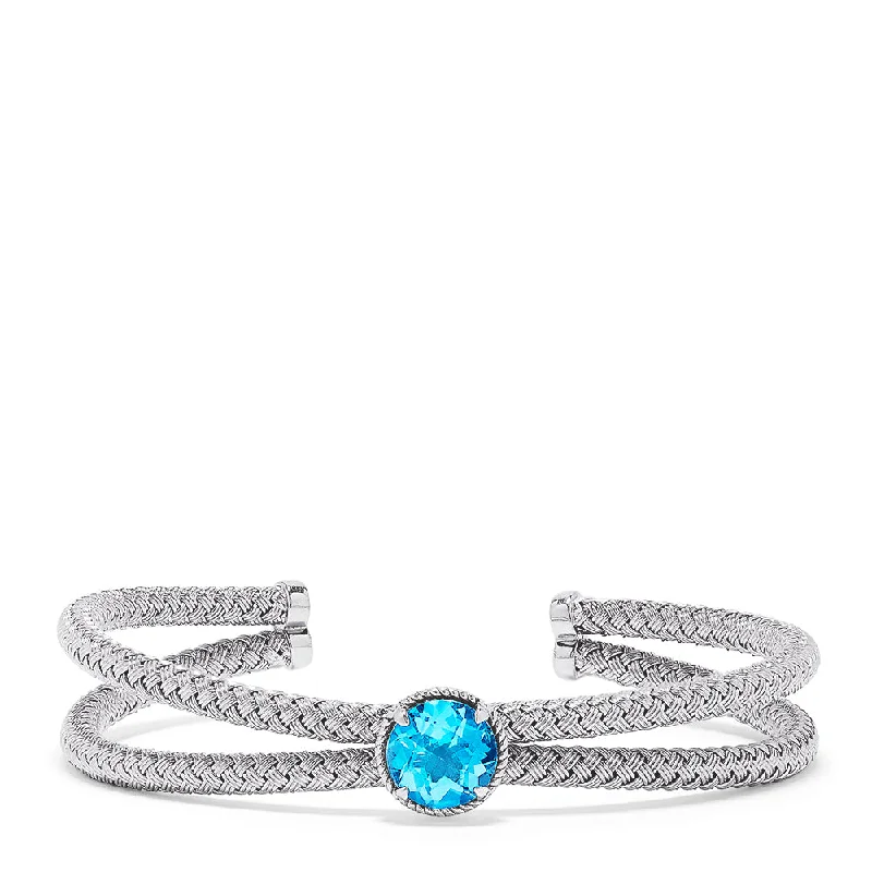 925 Sterling Silver Blue Topaz Bangle, 4.20 TCW