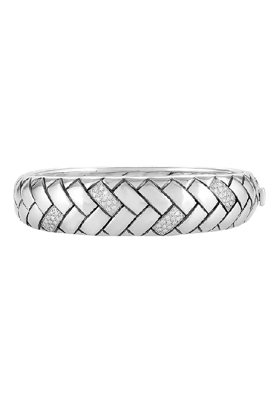 925 Sterling Silver Diamond Accented Bangle, 0.35 TCW