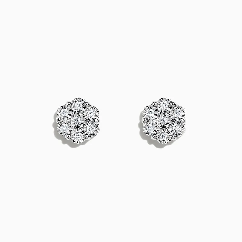 925 Sterling Silver Diamond Bouquet Stud Earrings, 0.14 TCW