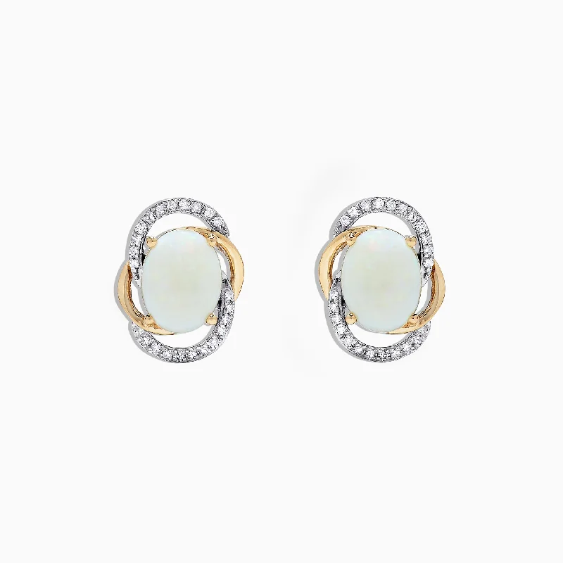 Aurora 14K Two Tone Gold Opal and Diamond Stud Earrings, 2.06 TCW