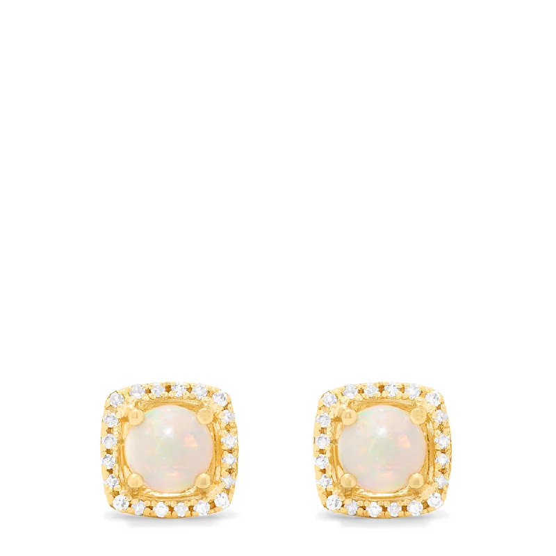 Aurora 14K Yellow Gold Opal and Diamond Stud Earrings, 0.92 TCW