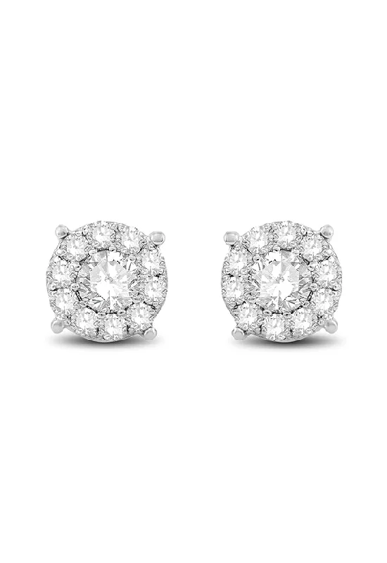 Bouquet 14K White Gold Diamond Cluster Stud Earrings, 1.96 TCW