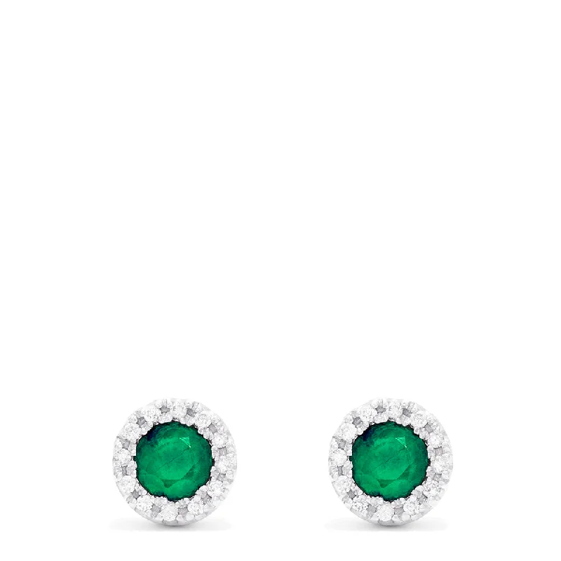 Brasilica 14K White Gold Emerald and Diamond Stud Earrings, 0.82 TCW