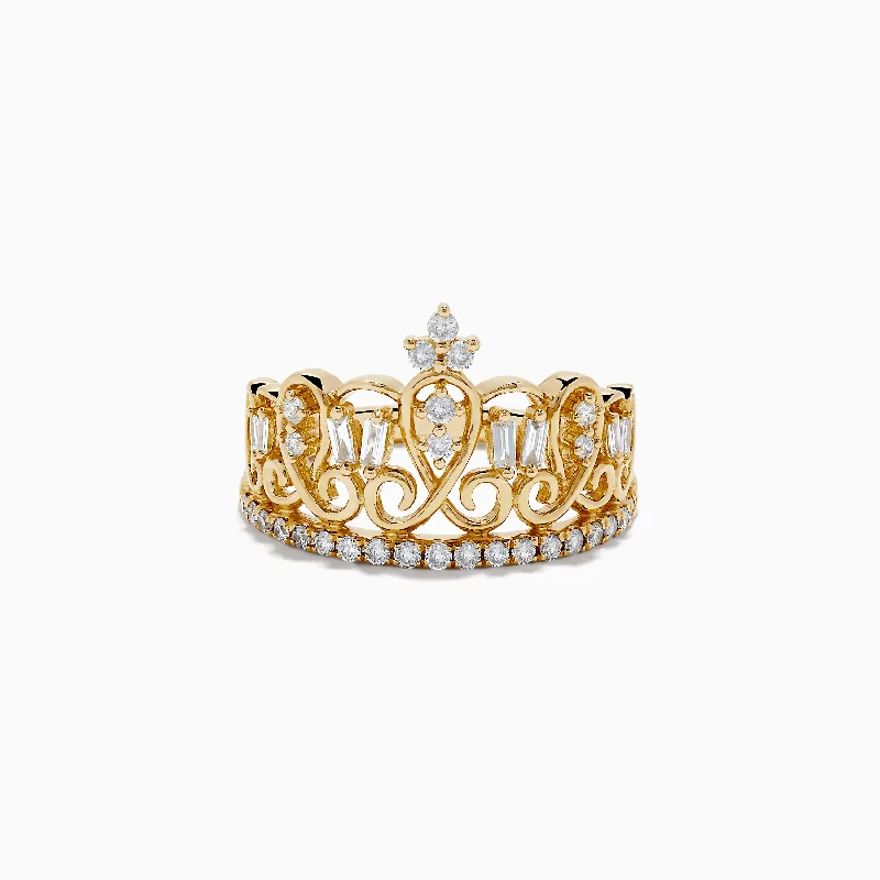 D'Oro 14K Yellow Gold Diamond Accented Crown Ring, 0.41 TCW